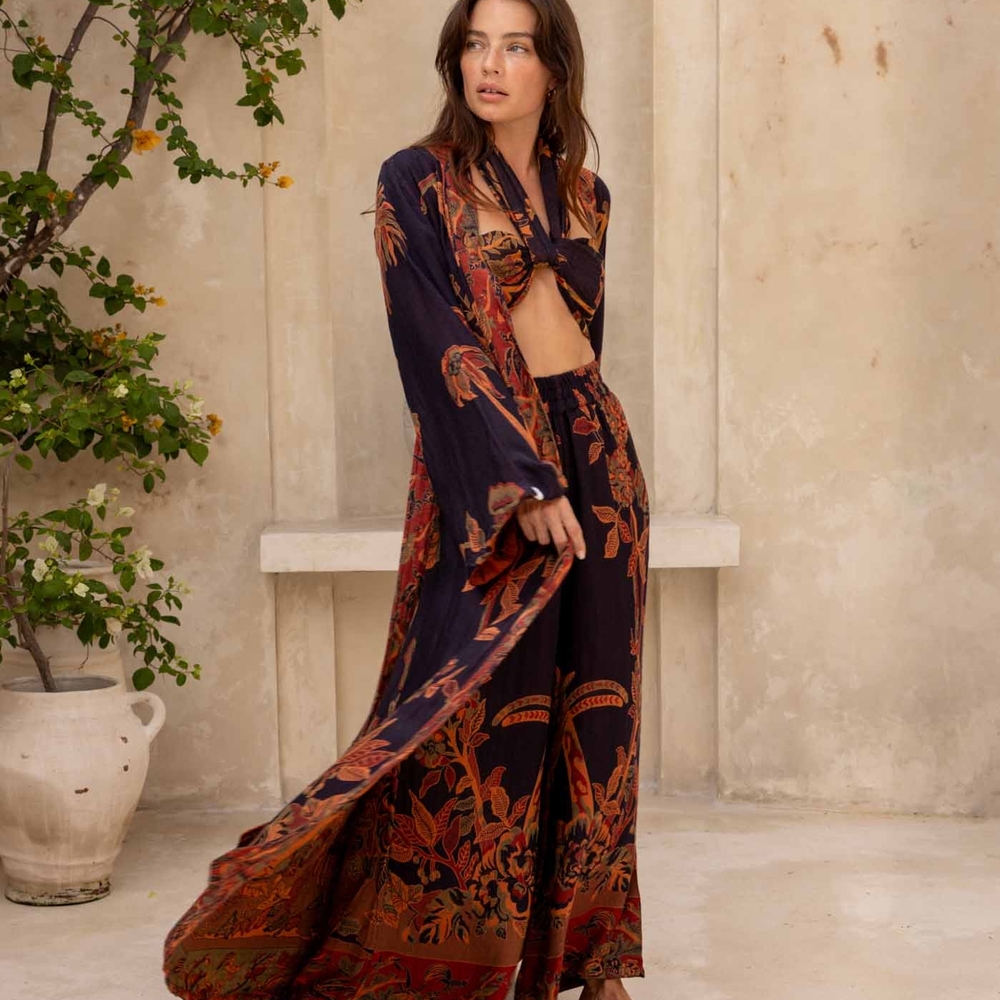 Floral Bohemian Women Top - Navy and Rust